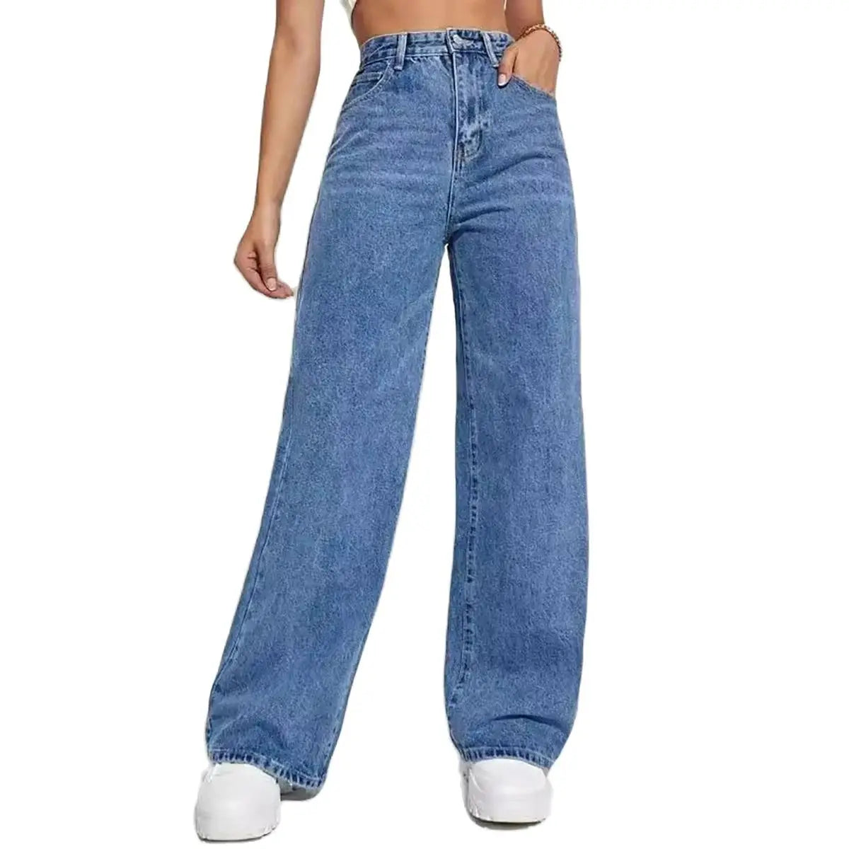 Dark blue wide leg straight Jeans