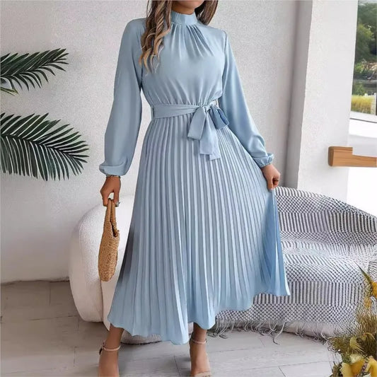 Elegant stand up collar long Dress