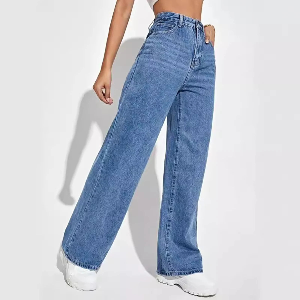 Dark blue wide leg straight Jeans