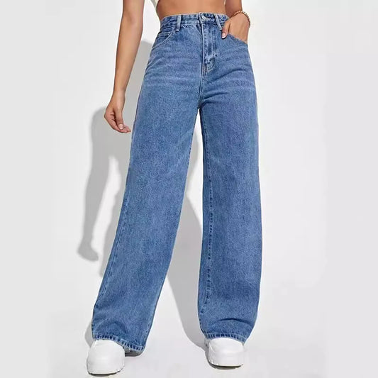 Dark blue wide leg straight Jeans