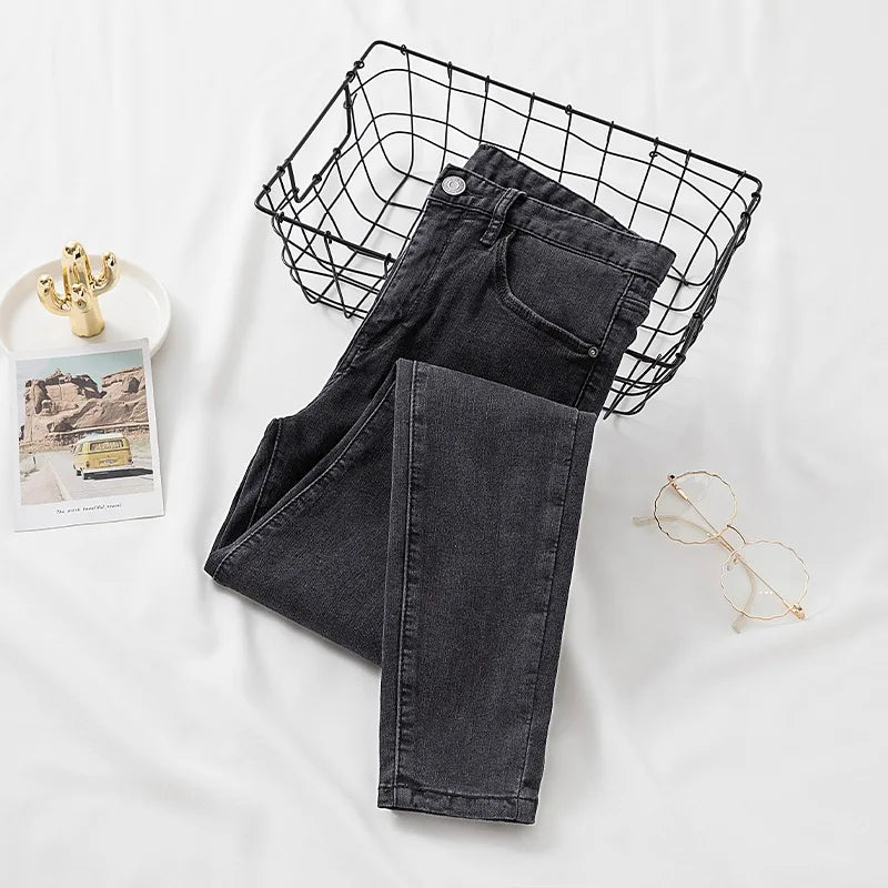 Black Grey Chic Versatile Jeans