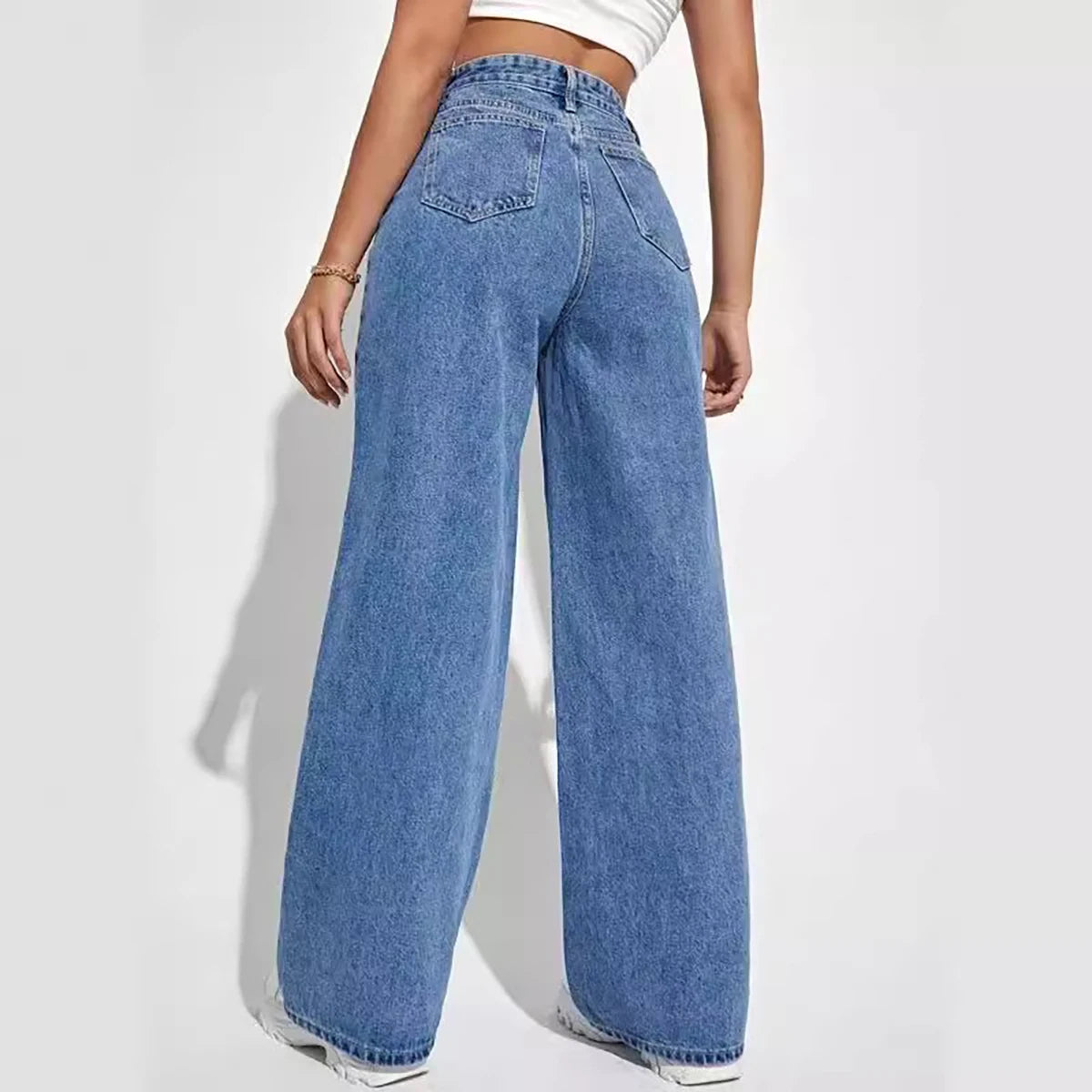 Dark blue wide leg straight Jeans