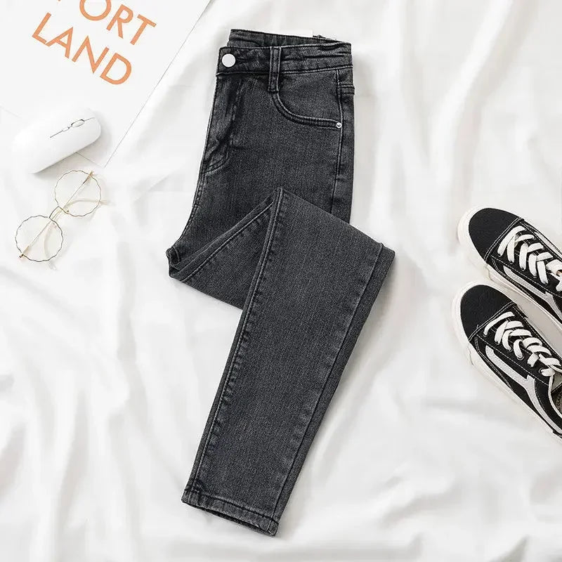 Black Grey Chic Versatile Jeans